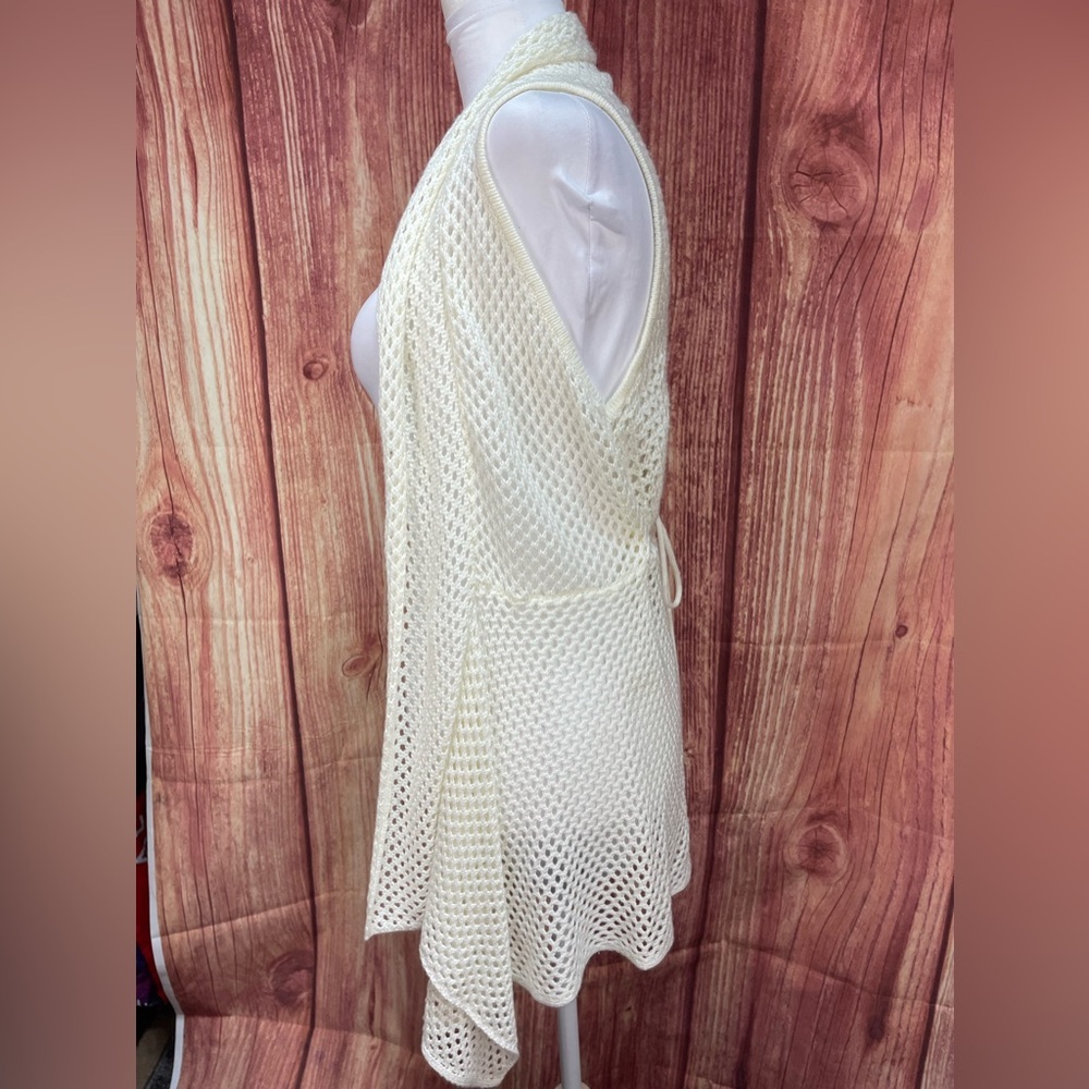 Deb off white crochet open front sleeveless cardigan sweater vest women’s size S - Picture 7 of 17